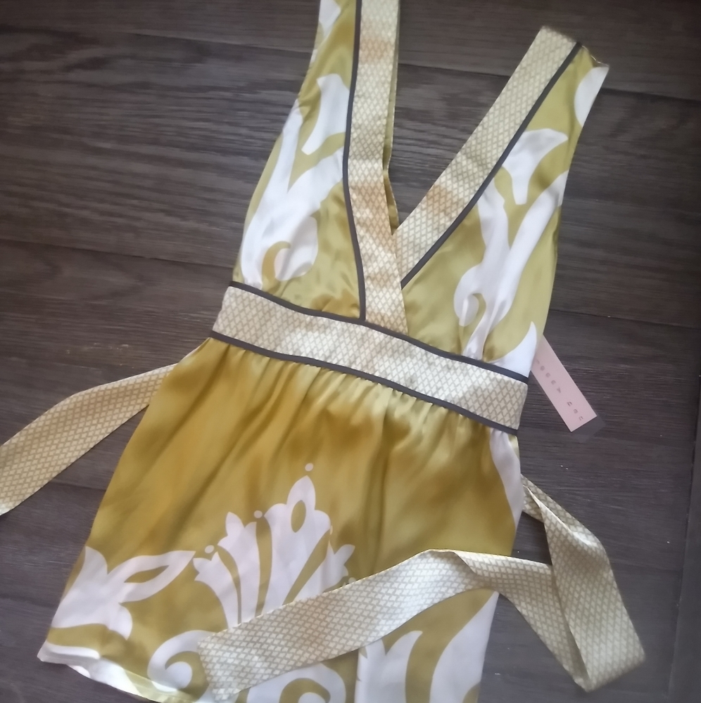 Jenny Han Anthro gold silk blouse size large NWT